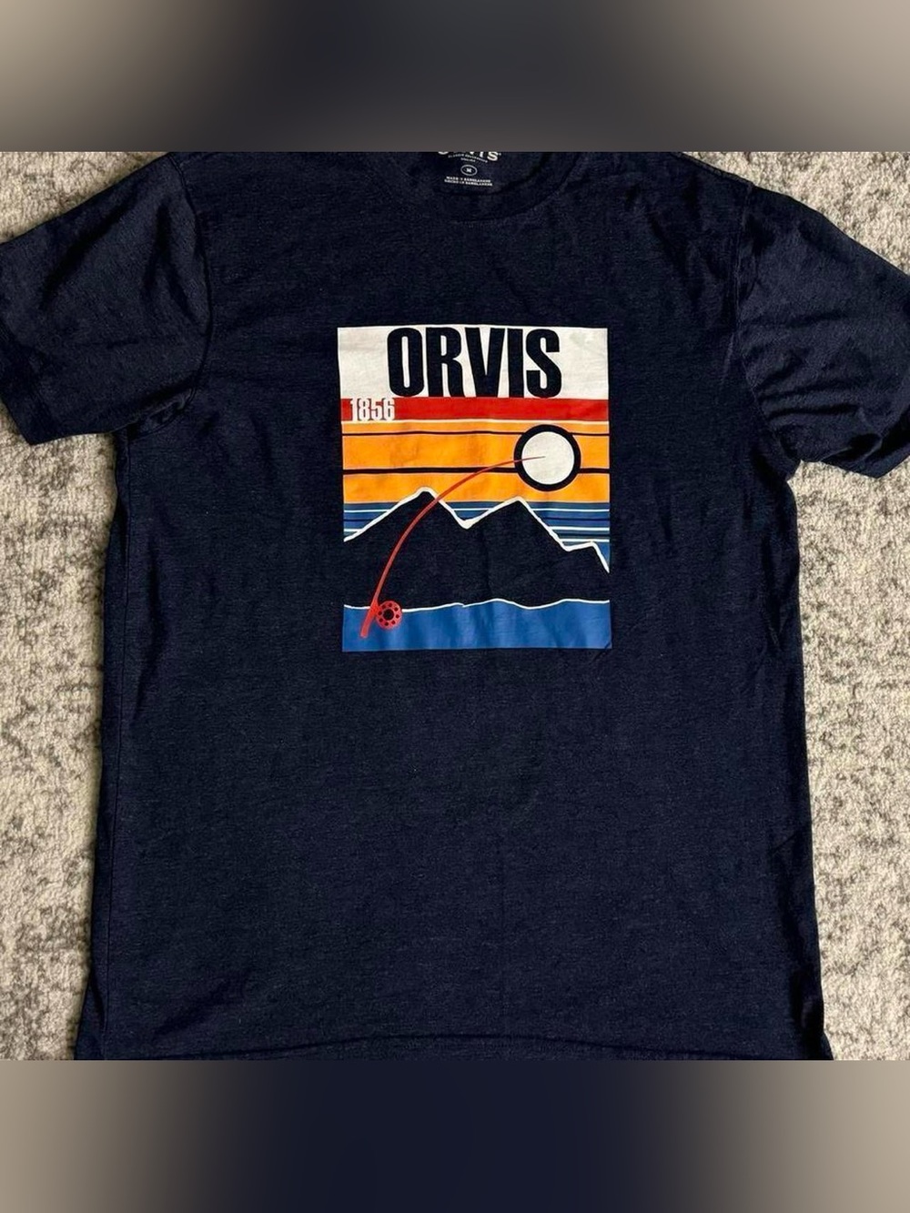 Orvis Navy Fishing Graphic Tee Size Medium